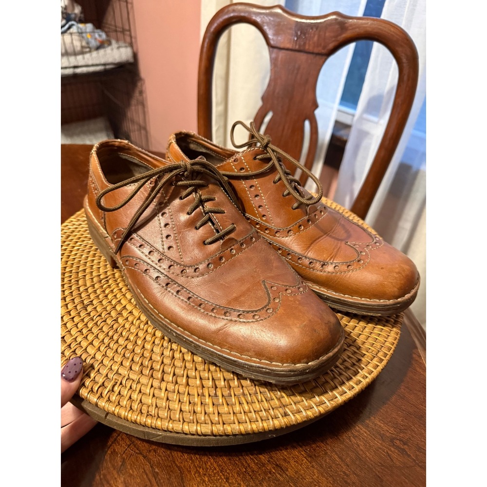 Born Mens Tan Leather Wingtip Oxford Brogue Dress Shoes M5032 Size 10.5 EU 44.5 - Picture 5 of 9